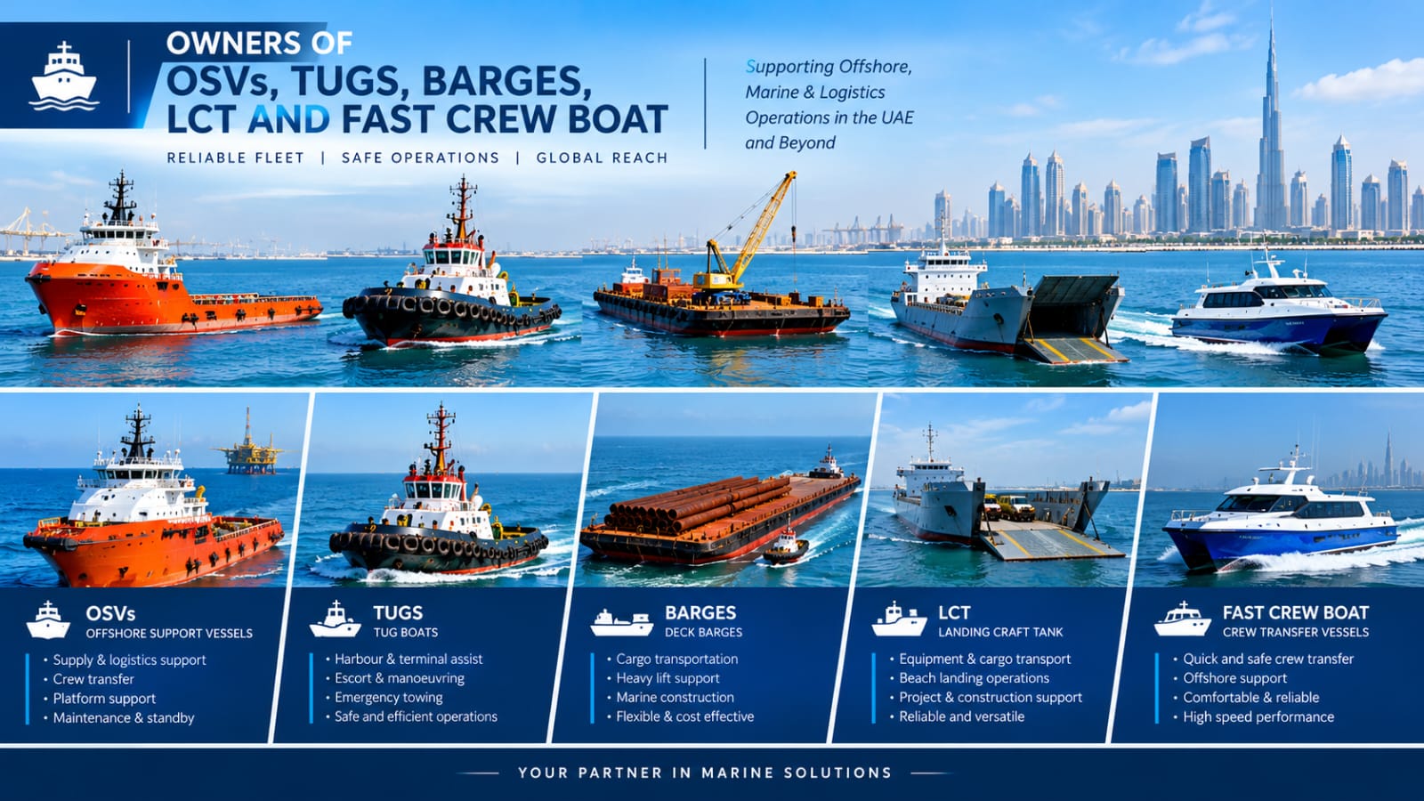 OWNERS OF OSVS, TUGS, BARGES LCT AND FAST CREW BOATS